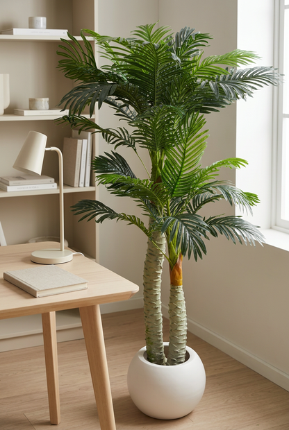 Two-Trunk Decorative Palm in White Planter | Happy Gift