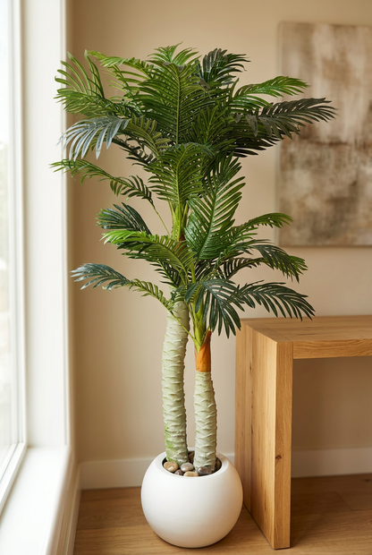 Two-Trunk Decorative Palm in White Planter | Happy Gift