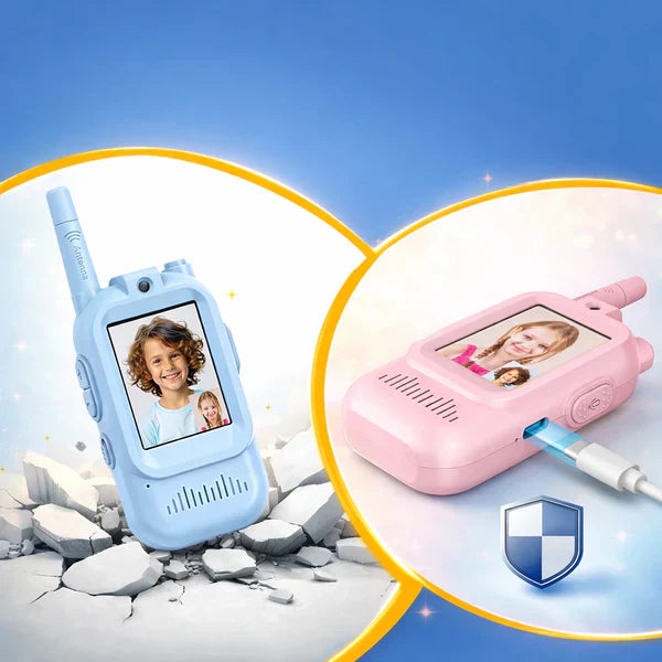 Kids Video Walkie Talkie Set – Dual-Way Interactive Video & Voice Intercom, HD Camera, Rechargeable Toy with Lanyard (Pink & Blue)