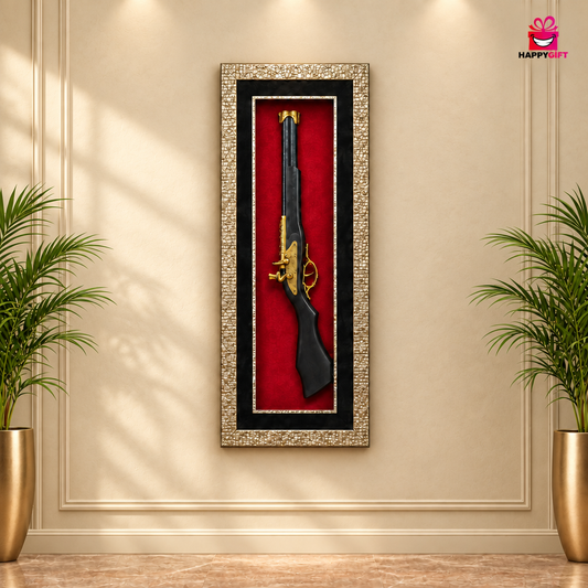 Vintage Rifle Framed Wall Art with Red Background | HappyGift