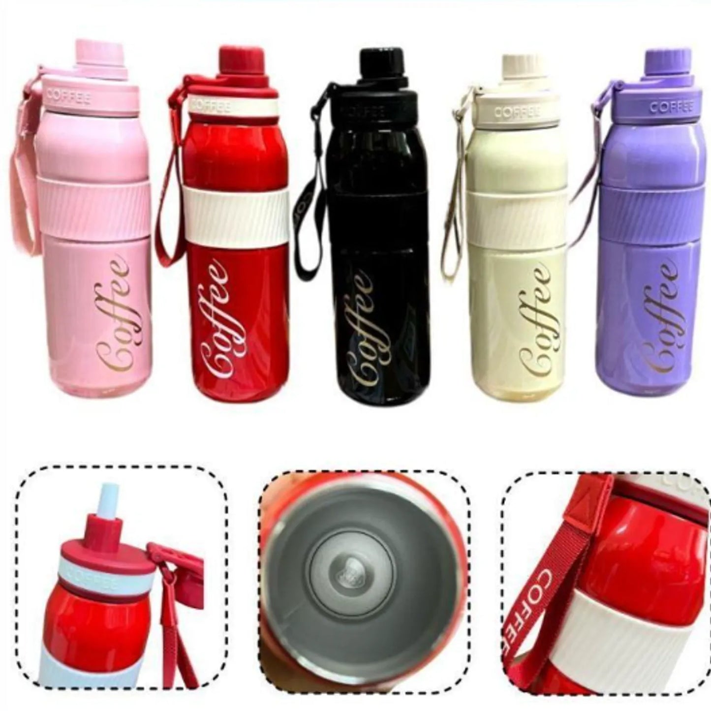 Insulated "Coffee" Stainless Steel Travel Tumbler with Straw and Carrying Strap