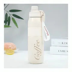 Insulated "Coffee" Stainless Steel Travel Tumbler with Straw and Carrying Strap