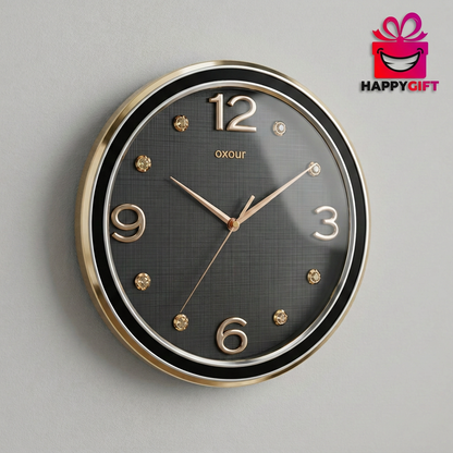 Round Wall Clock with Charcoal Dial & Metallic Rim | Happy Gift