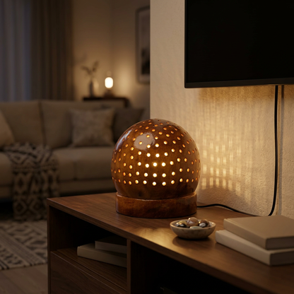 Brown Perforated Dome Table Lamp | Happy Gift