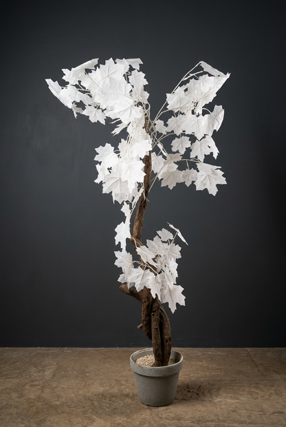 Artificial White Maple Leaf Tree in Gray Pot | Happy Gift HEIGHT 4.5 FT