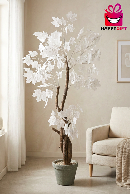 Artificial White Maple Leaf Tree in Gray Pot | Happy Gift HEIGHT 4.5 FT