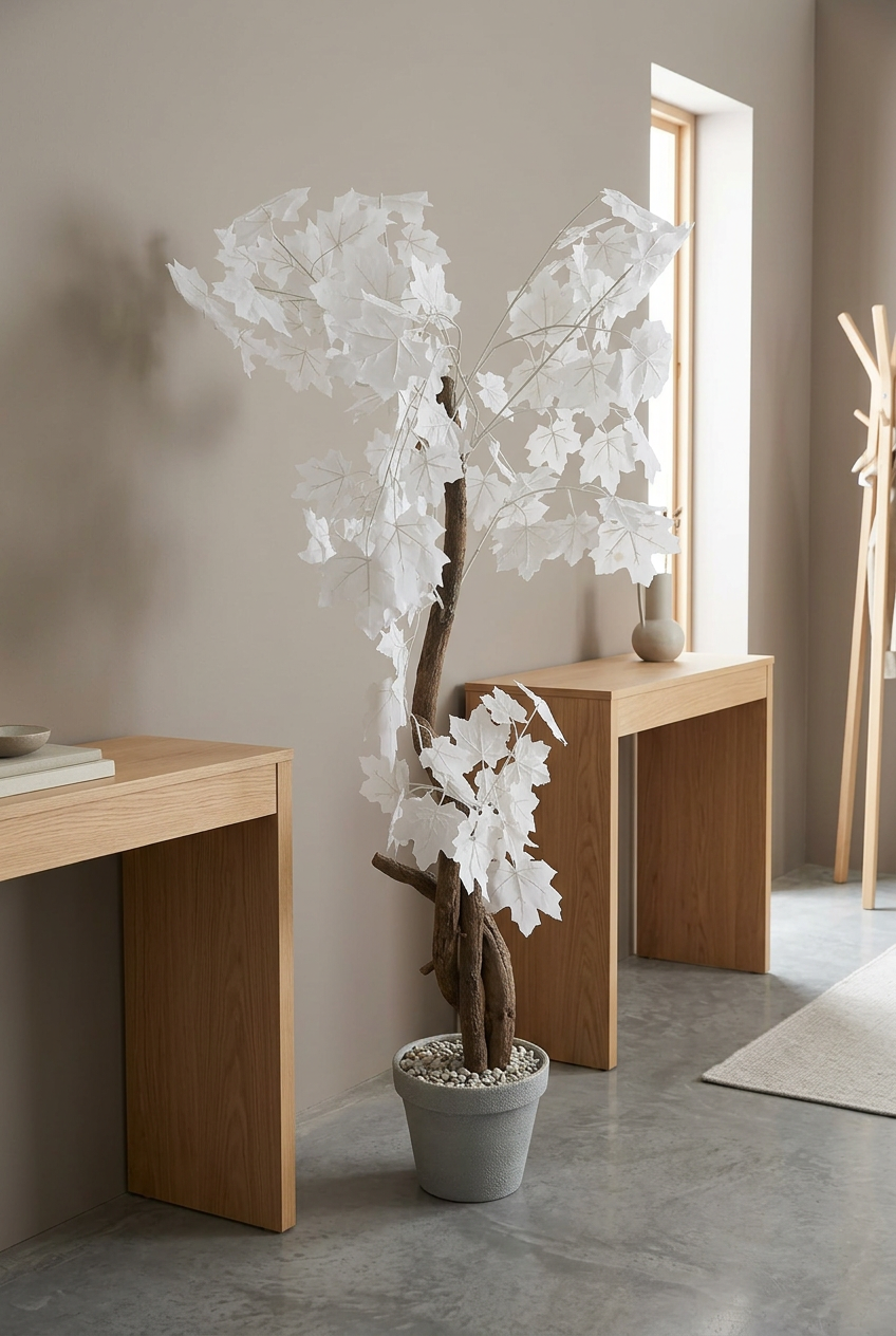 Artificial White Maple Leaf Tree in Gray Pot | Happy Gift HEIGHT 4.5 FT