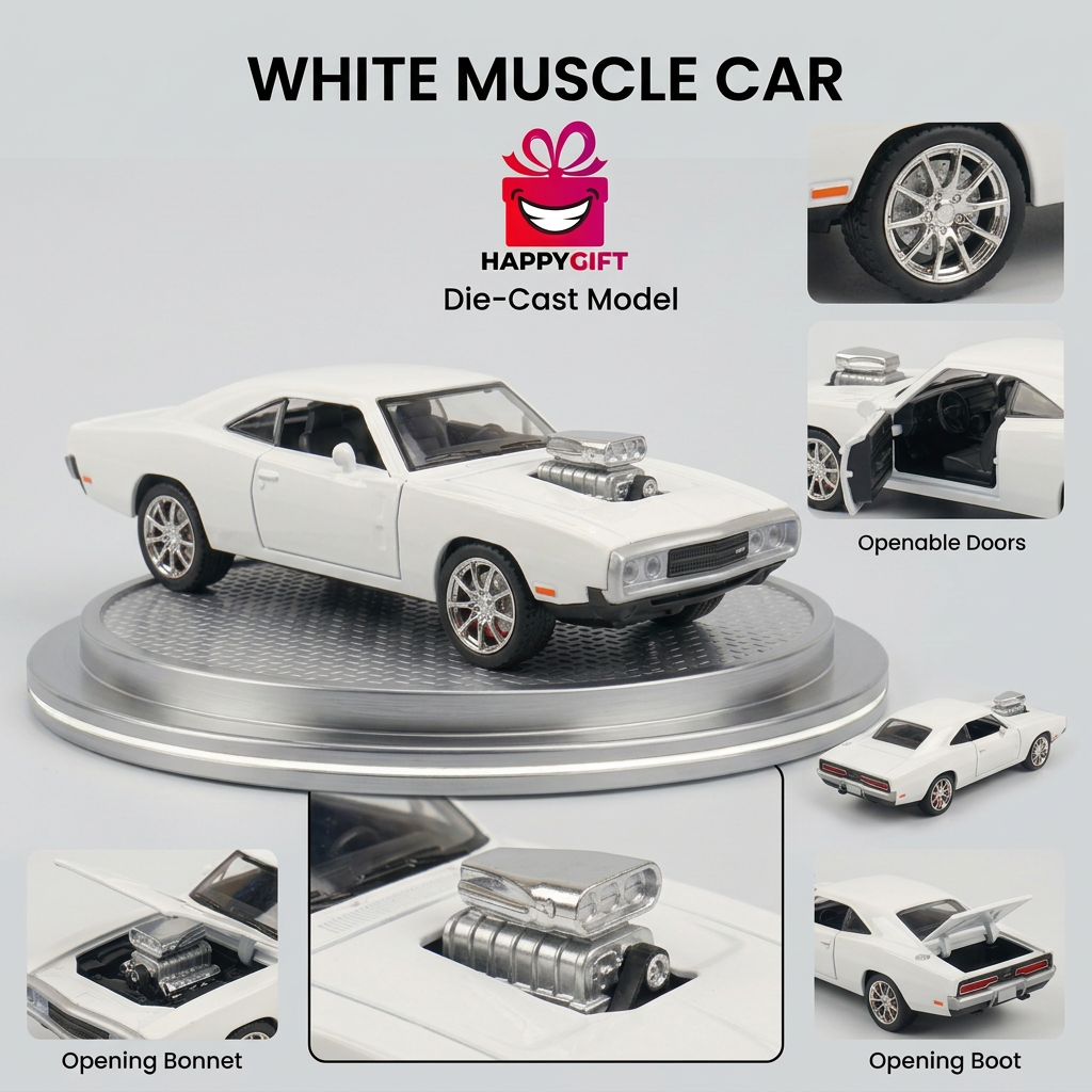 Dodge Charger White Die-Cast Muscle Car | Happy Gift