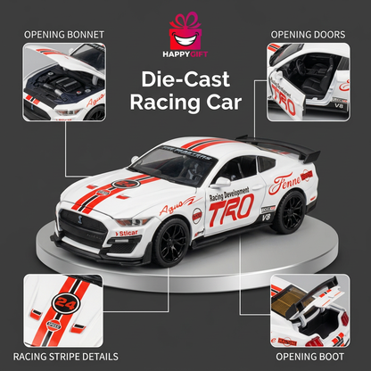 White Die-Cast Racing Car with Opening Doors | Happy Gift