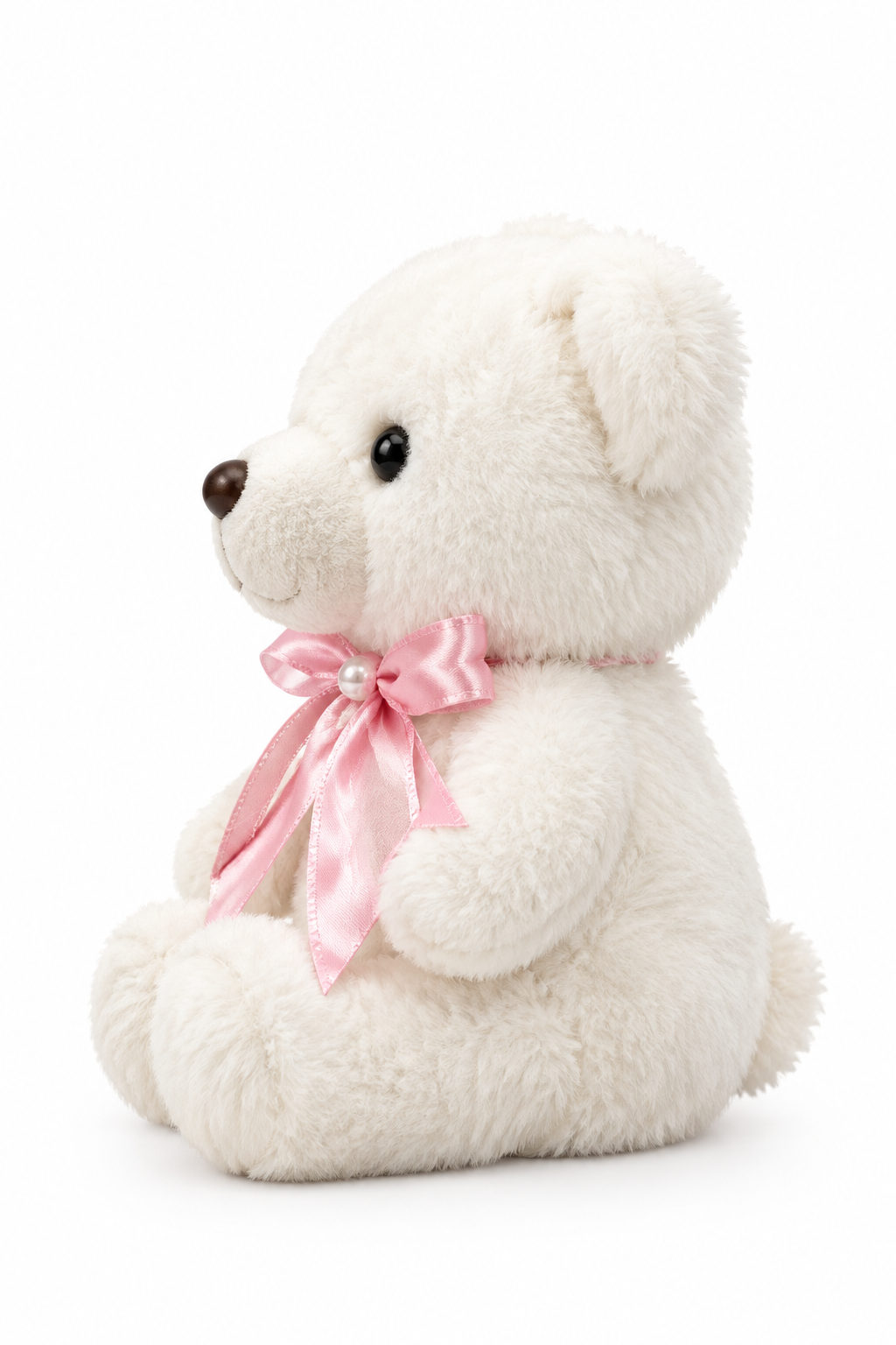 20CM White Teddy Bear Soft Toy with Pink Satin Ribbon | Happy Gift