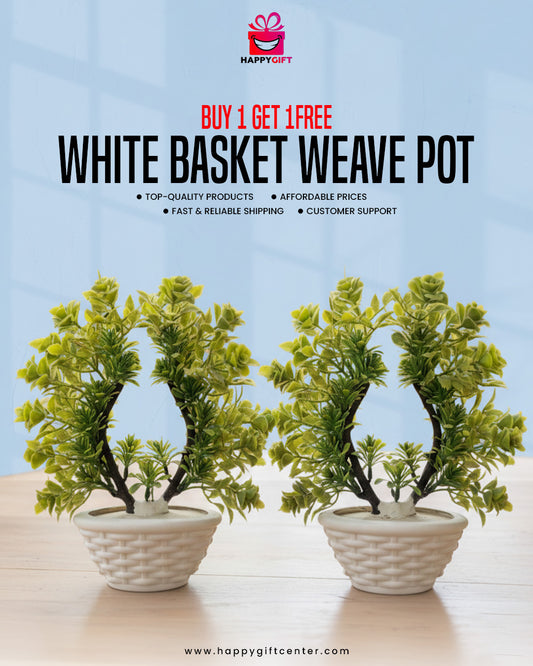 Miniature Artificial Topiary Plant in White Basket-Weave Pot