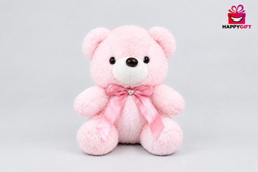 20CM Cute Pink Soft Teddy Bear Toy with Ribbon Bow | Happy Gift Center