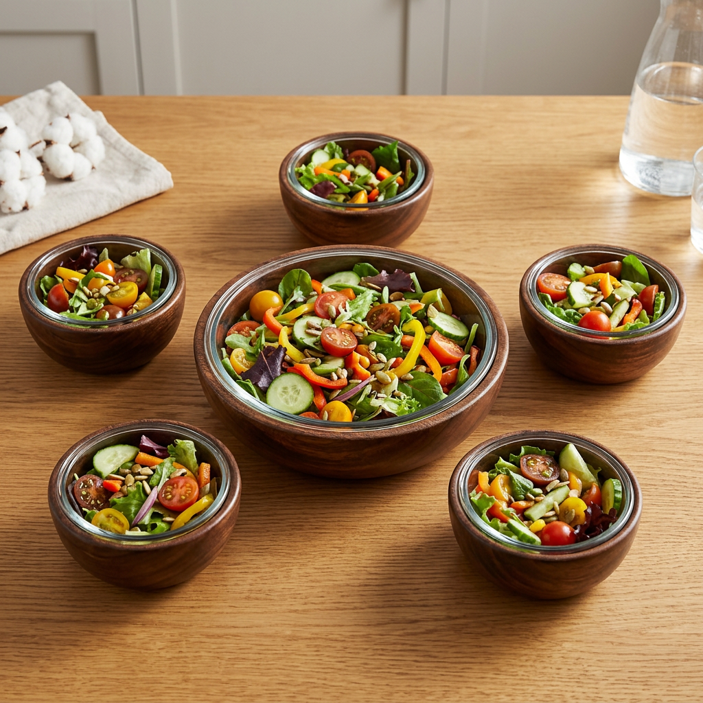 Dark Wooden Bowl Set of 6 – Large & Small Bowls | Happy Gift