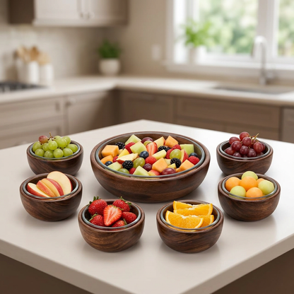 Dark Wooden Bowl Set of 6 – Large & Small Bowls | Happy Gift