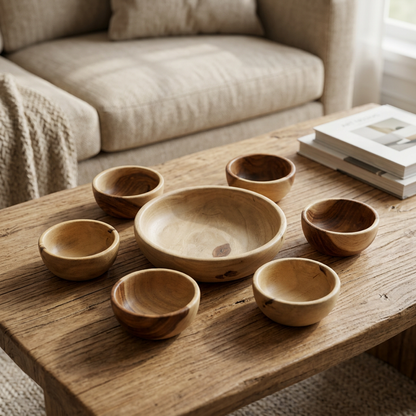 Wooden Bowl Set of 7 – Large Bowl & 6 Small Bowls | Happy Gift