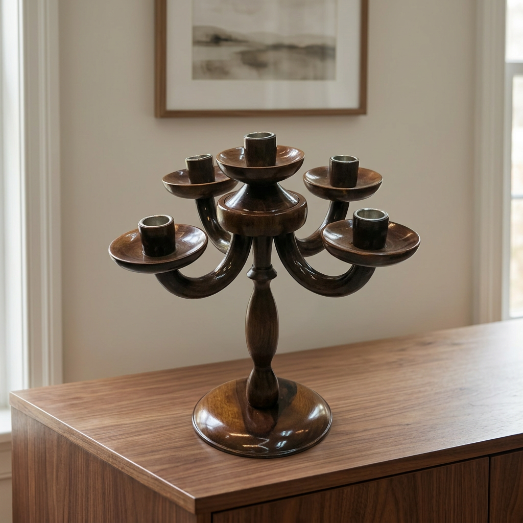 5-Arm Wooden Candle Stand for Home Décor | Happy Gift