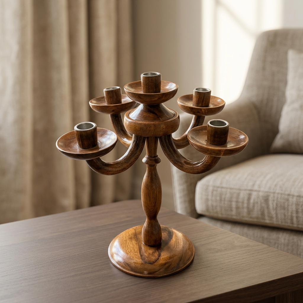 5-Arm Wooden Candle Stand for Home Décor | Happy Gift