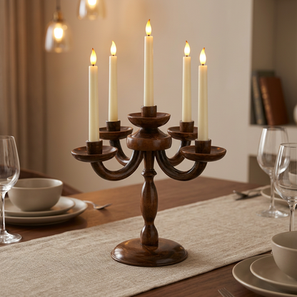 5-Arm Wooden Candle Stand for Home Décor | Happy Gift