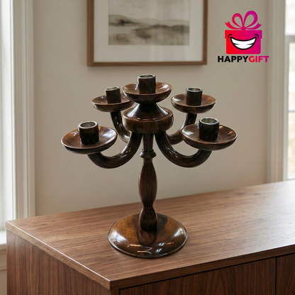 5-Arm Wooden Candle Stand for Home Décor | Happy Gift