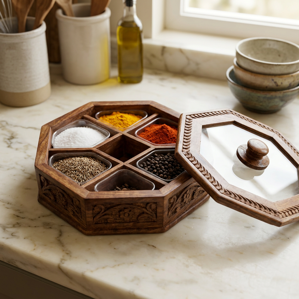 Octagonal Wooden Storage Box with Glass Lid | Happy Gift