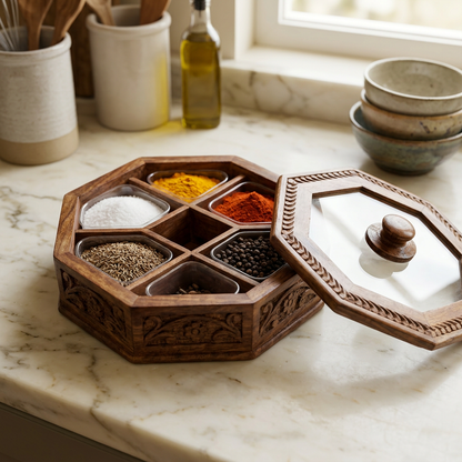 Octagonal Wooden Storage Box with Glass Lid | Happy Gift
