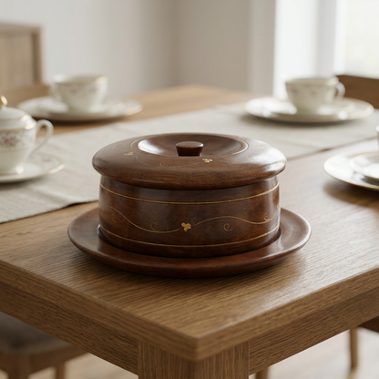 Round Wooden Container with Lid & Matching Plate | Happy Gift
