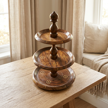 3-Tier Wooden Display Stand with Gold-Tone Details | Happy Gift