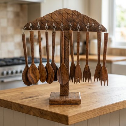Wooden Kitchen Utensil Set with Hanging Stand | Happy Gift