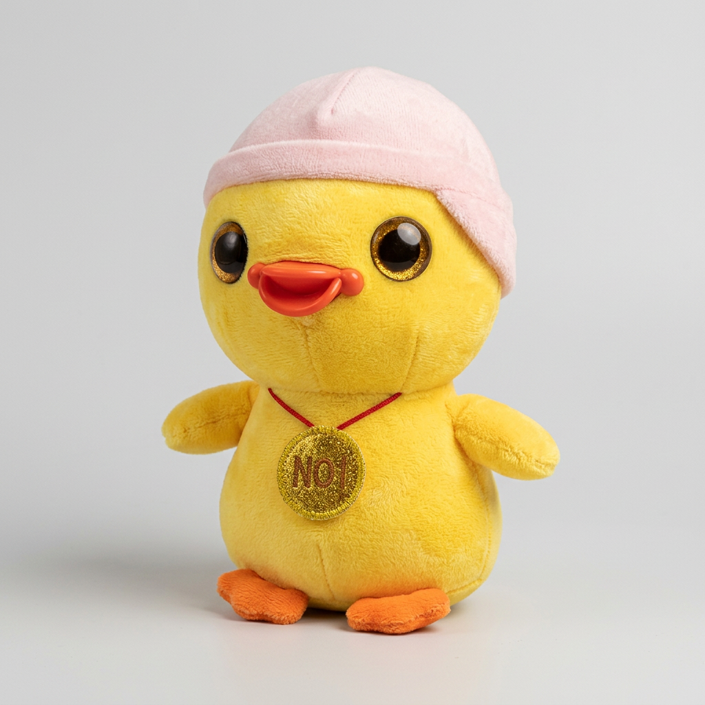 25 CM Yellow Duck Plush Toy with Pink Hat & Gold Medal | Happy Gift