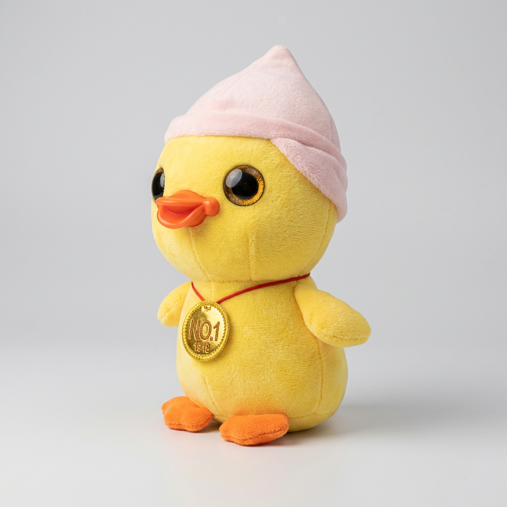 25 CM Yellow Duck Plush Toy with Pink Hat & Gold Medal | Happy Gift