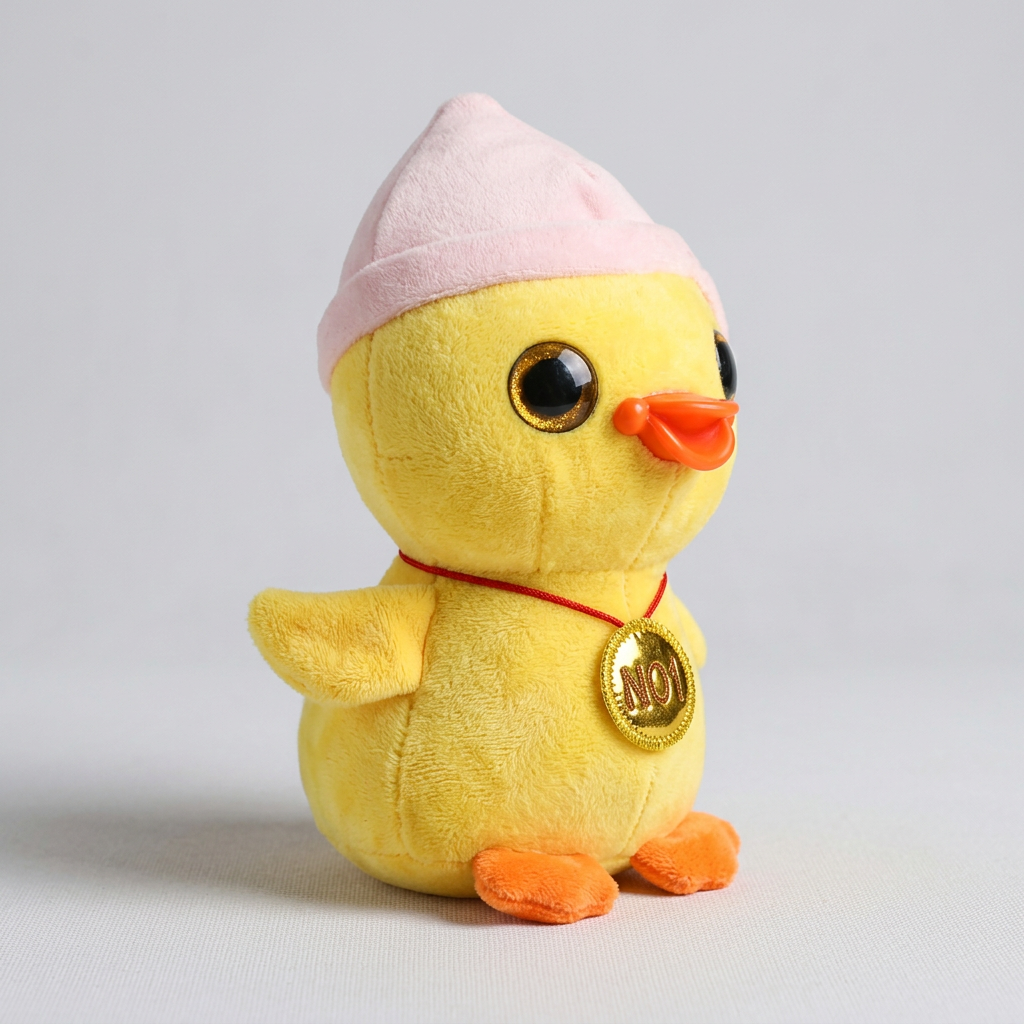25 CM Yellow Duck Plush Toy with Pink Hat & Gold Medal | Happy Gift