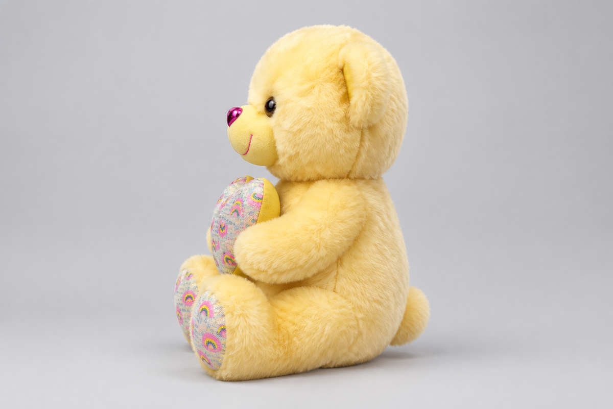 43CM Yellow Teddy Bear Holding a Rainbow Heart | Happy Gift