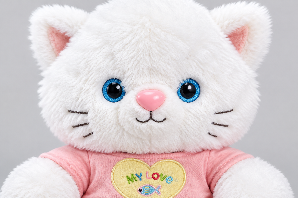 40CM White Cat Plush Toy with Pink Heart Shirt | Happy Gift