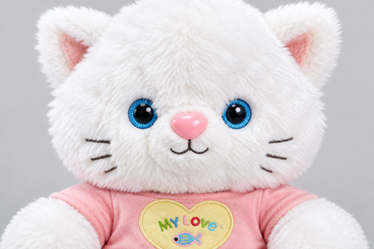 40CM White Cat Plush Toy with Pink Heart Shirt | Happy Gift